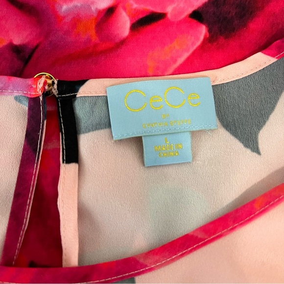 CeCe Pink Floral Rose Sleeveless Tunic Blouse - Picture 9 of 12